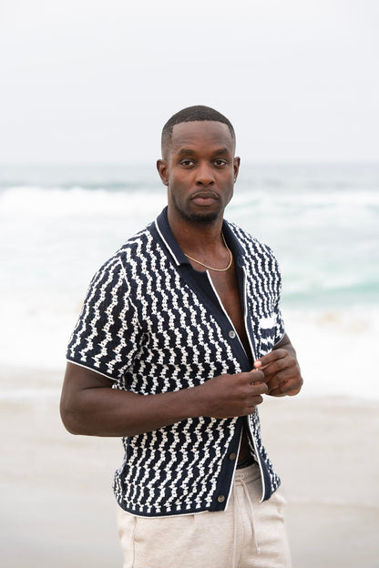 Crochet Button-Up Shirt | Organic Cashmere Cotton Blend