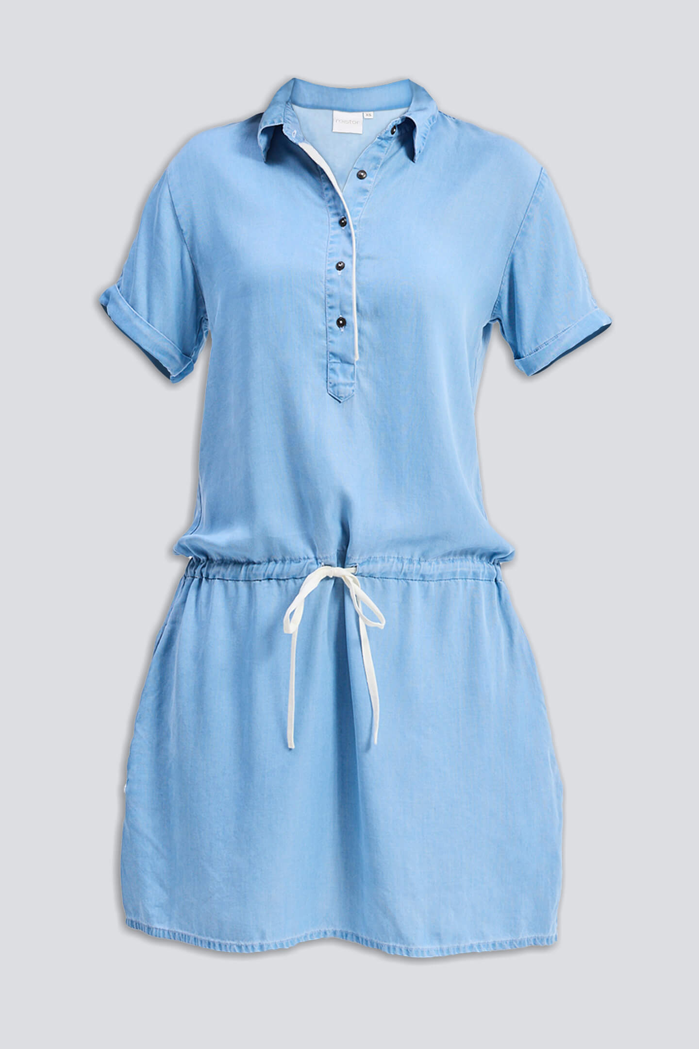 Vestido Camisero Vaquero con Cordón Ajustable y Botones Delanteros en Azul