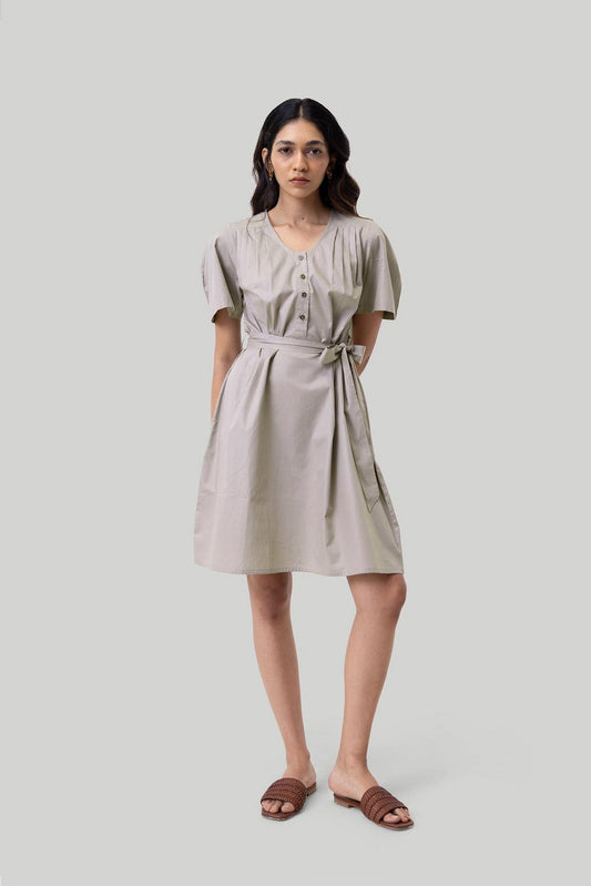 Pleated Tent Dress - Poplin Ecru