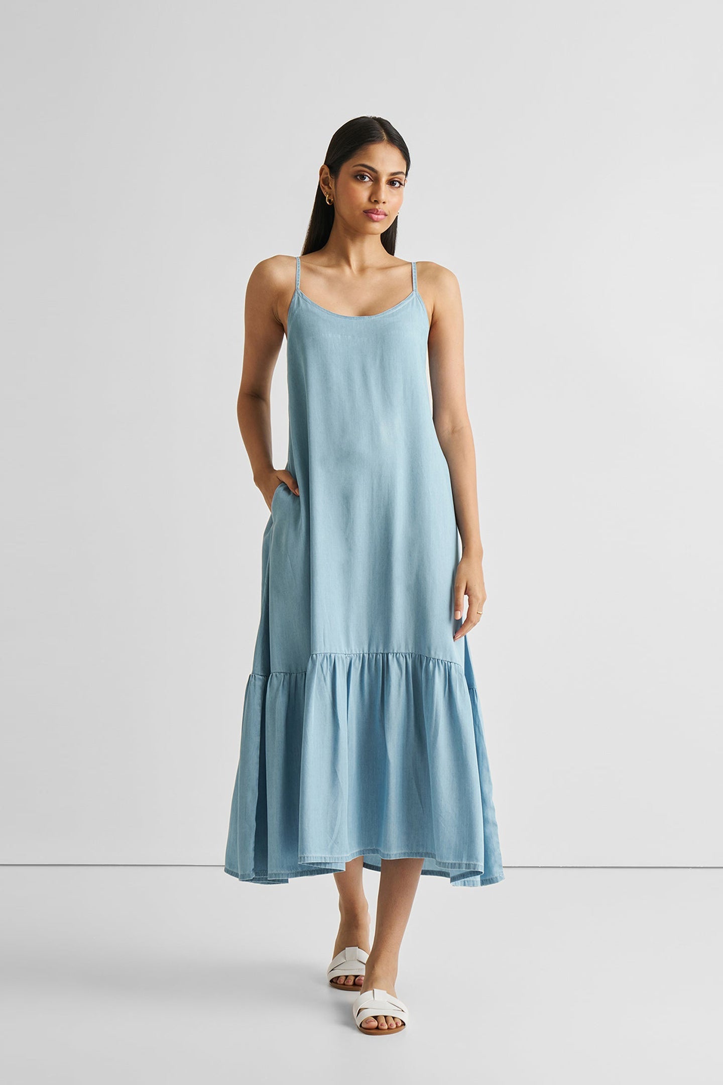 Maxivestido Fluido de Mezclilla Azul