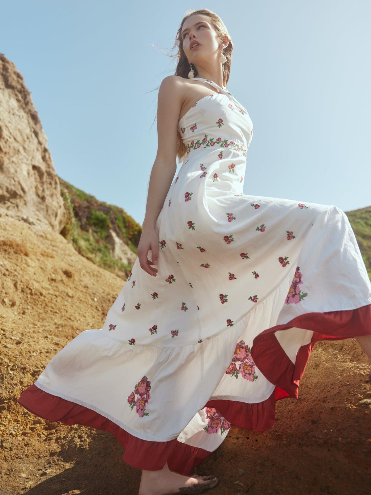 Isabel Dress - Sugar/Salsa Ditsy Floral/Salsa Floral Embroidery - FINAL SALE