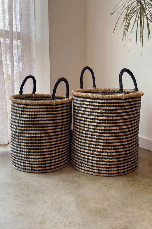 Laundry Basket - Natural w/ Black Stripes