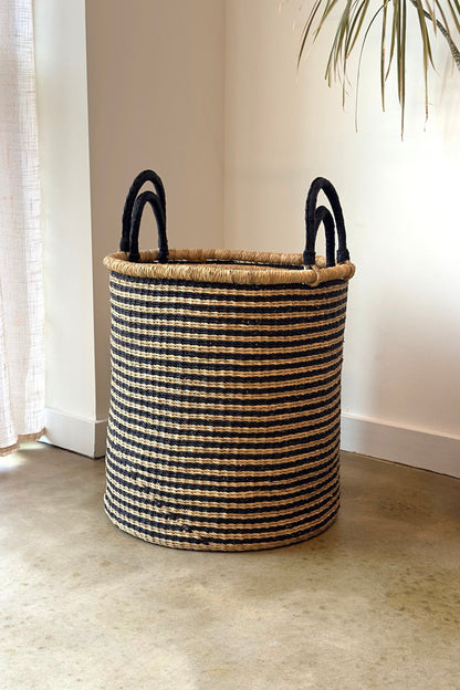 Laundry Basket - Natural w/ Black Stripes