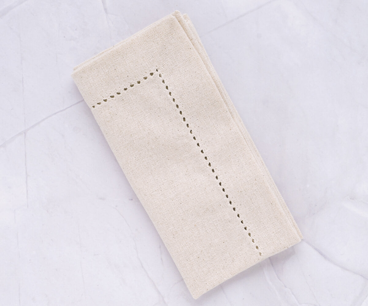 Natural Hemstitch Napkins - Cocktail Napkins 12 inch