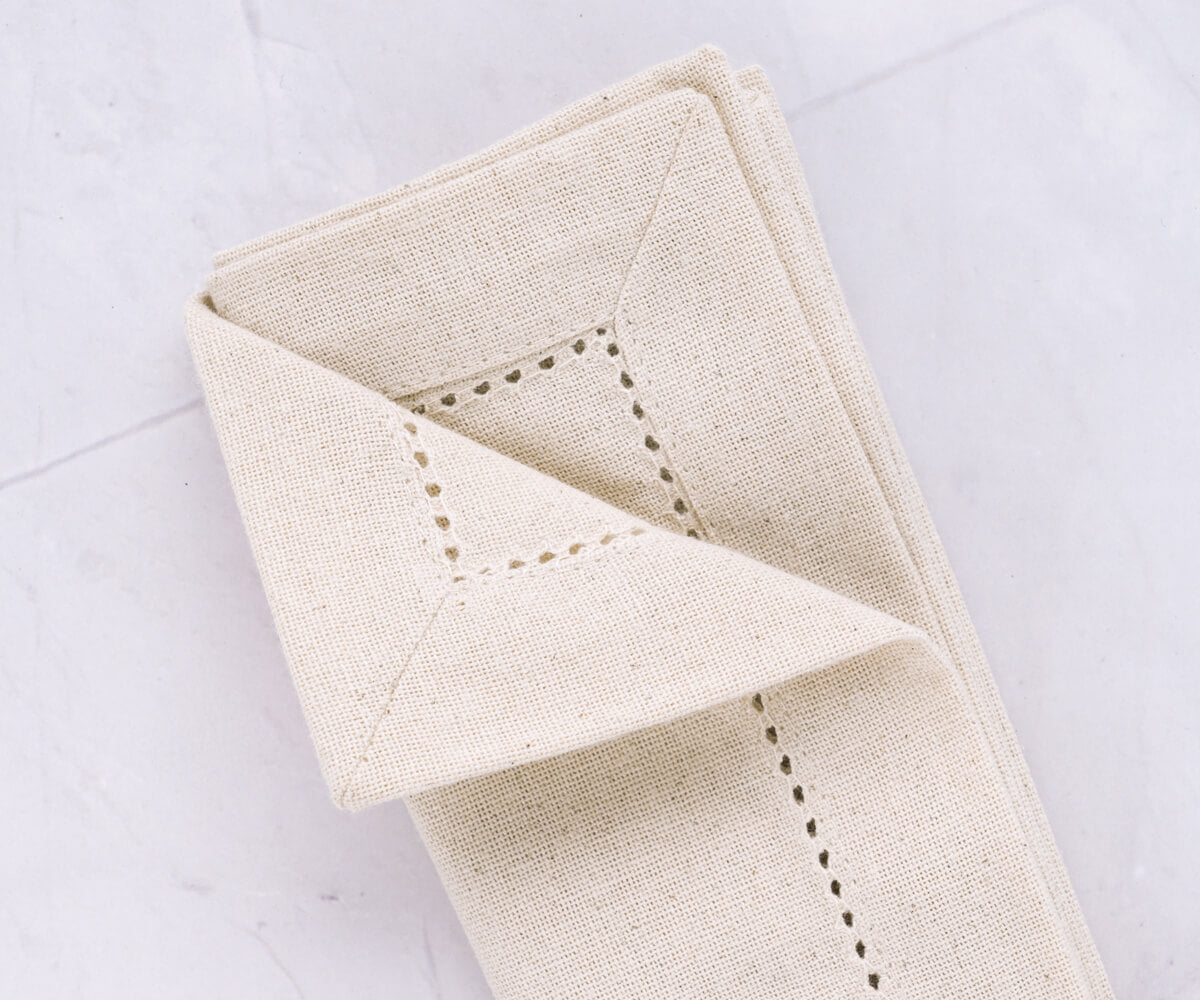 Natural Hemstitch Napkins - Cocktail Napkins 12 inch