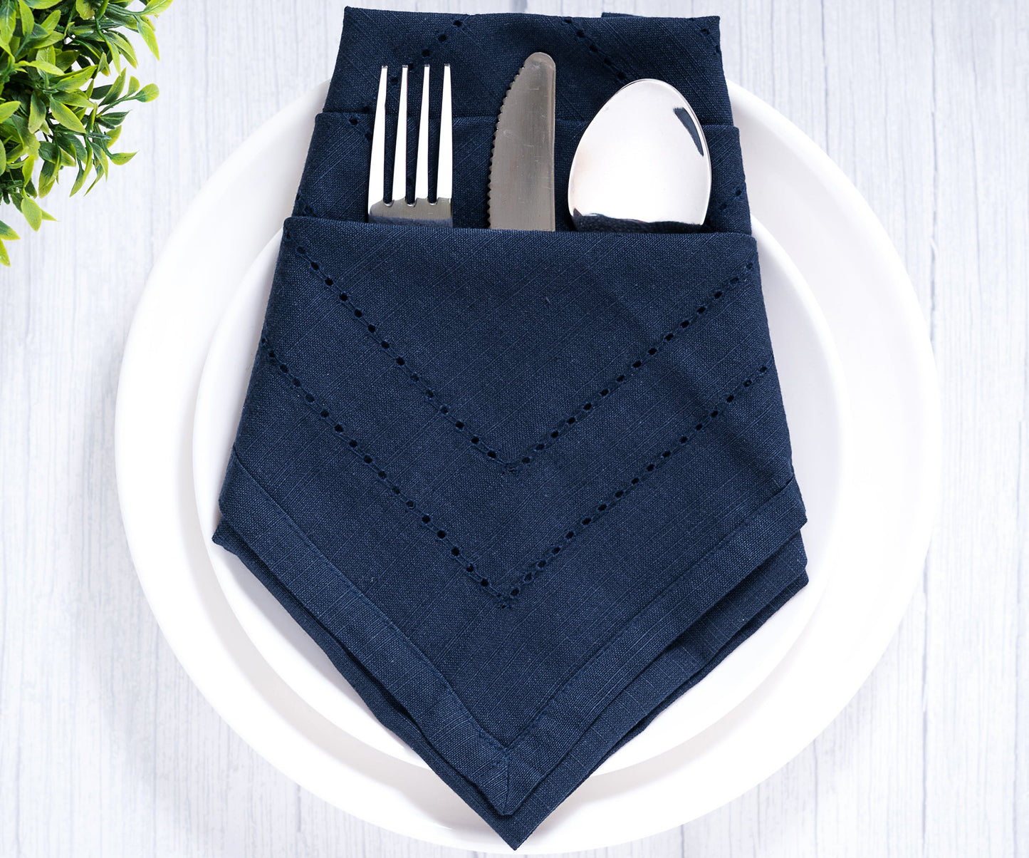 Navy Blue Double Hemstitch Napkins