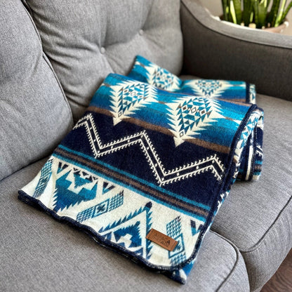 Andean Alpaca Wool Blanket - Cobalt Blue