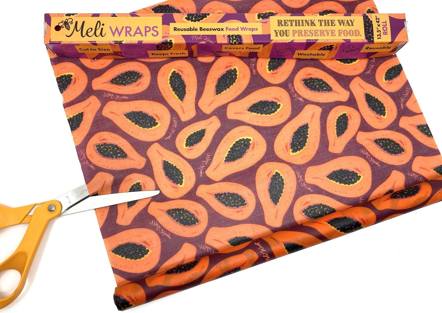 Rollo a granel de envoltura de cera de abeja - Estampado de papaya morada