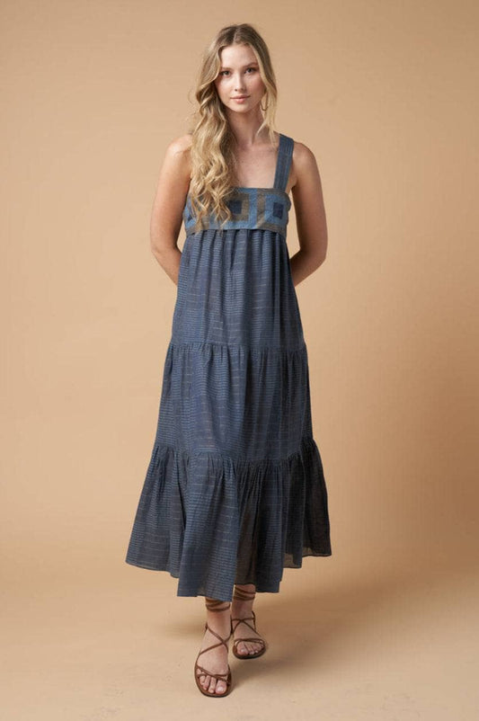 Isabella Jamdani Dress Blue