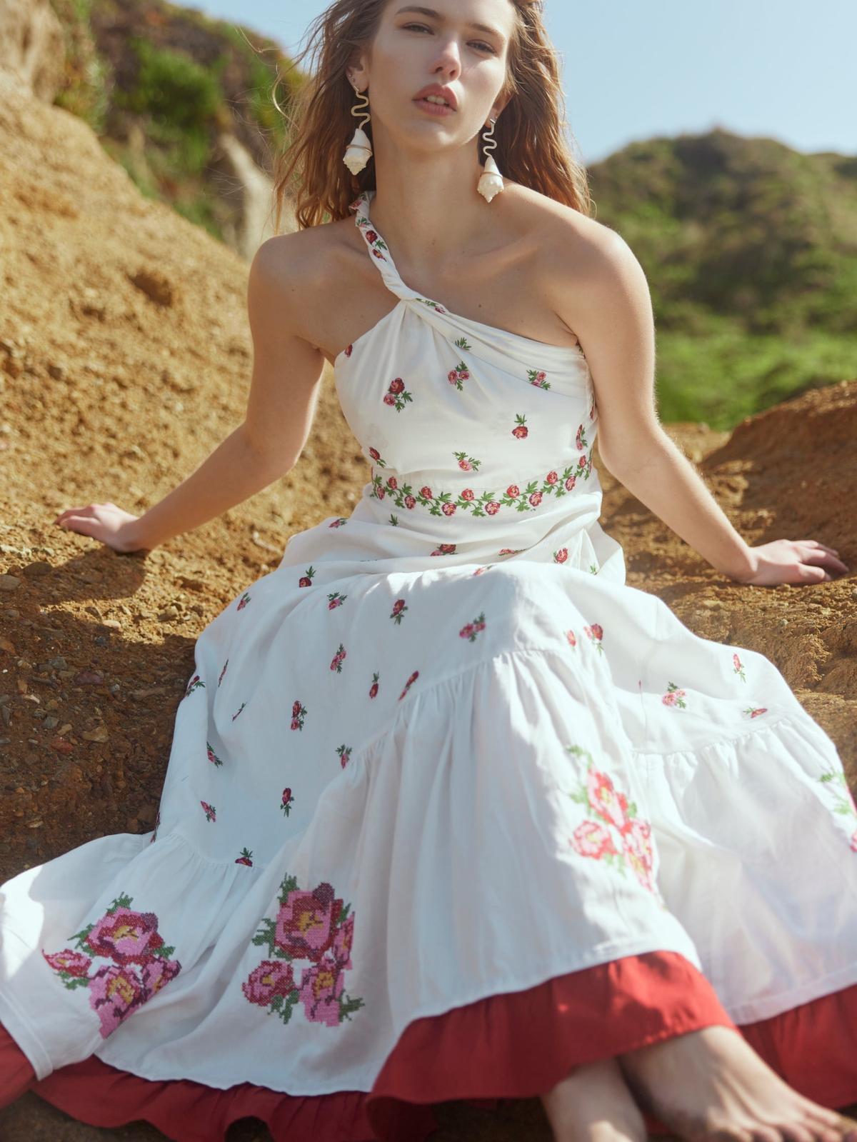 Isabel Dress - Sugar/Salsa Ditsy Floral/Salsa Floral Embroidery - FINAL SALE