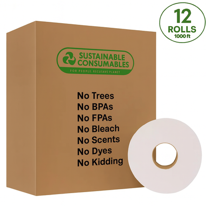 Papel higiénico de bambú, rollo jumbo JRT 12, 2 capas, 1000 hojas, 23 cm de diámetro, a granel, para empresas, comercios y escuelas.