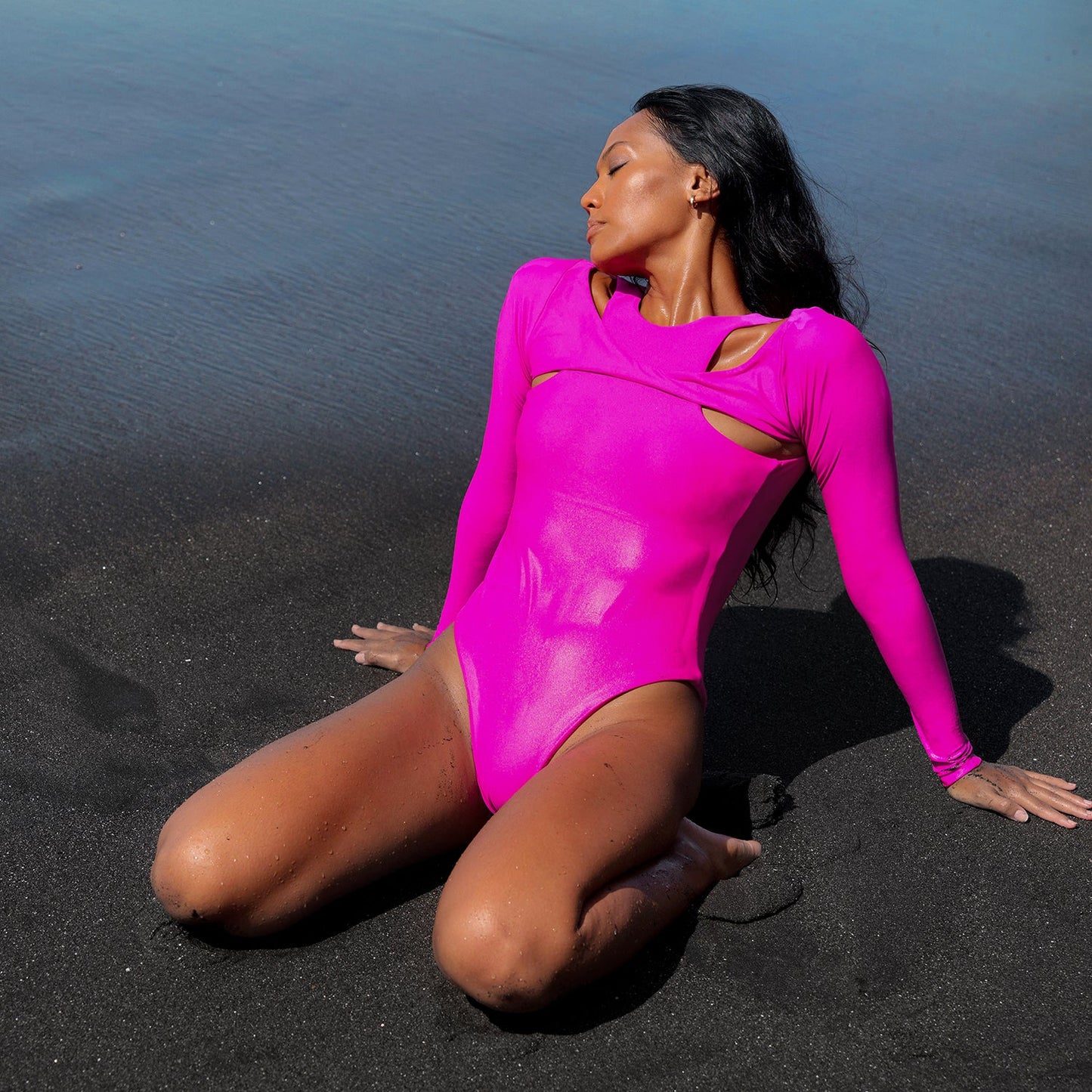 Traje de baño de dos piezas reciclado con espalda abierta JUPITER en rosa intenso