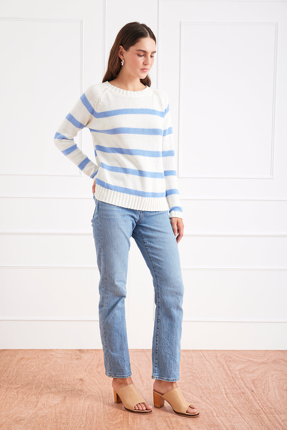Stripe Sloane Crewneck in Coastal Blue