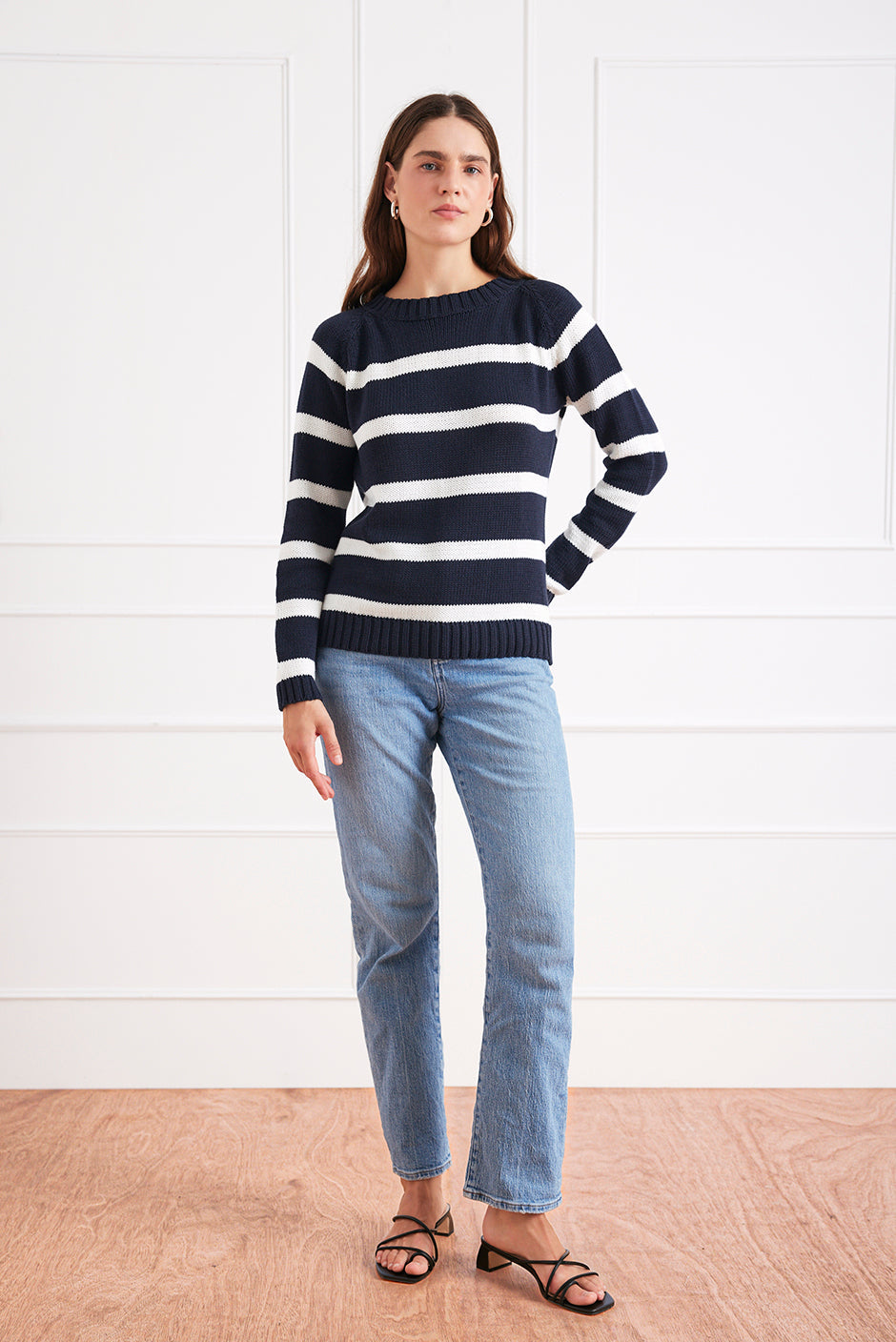 Stripe Sloane Crewneck in Midnight Navy