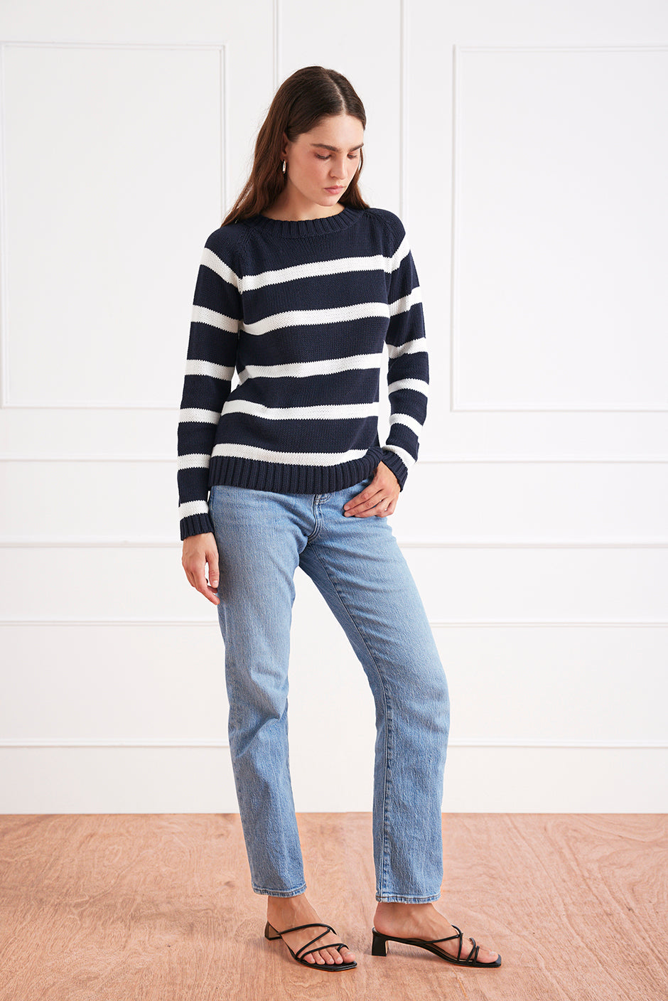 Stripe Sloane Crewneck in Midnight Navy