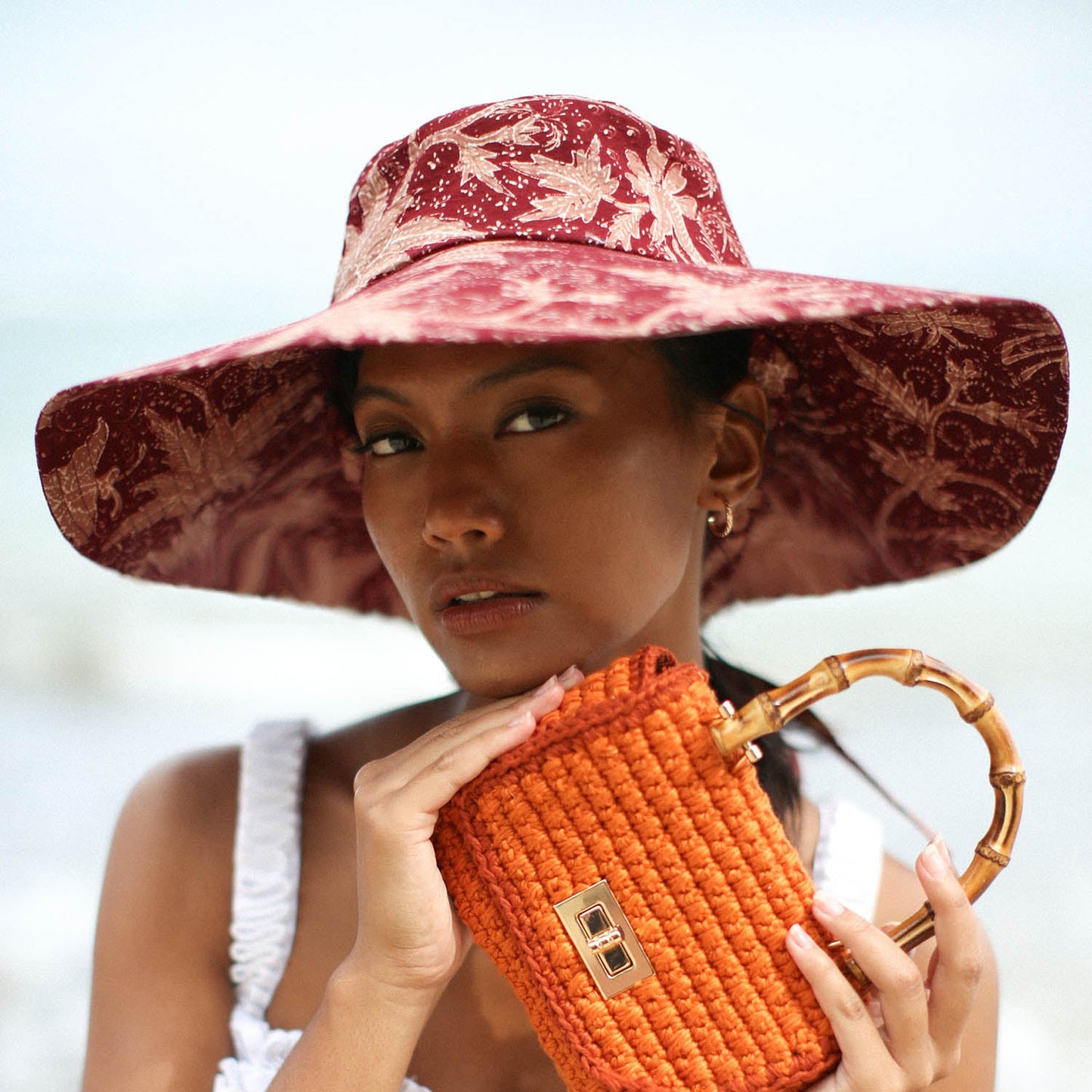 KUSUMA Chinoiserie Batik Hat In Maroon Red