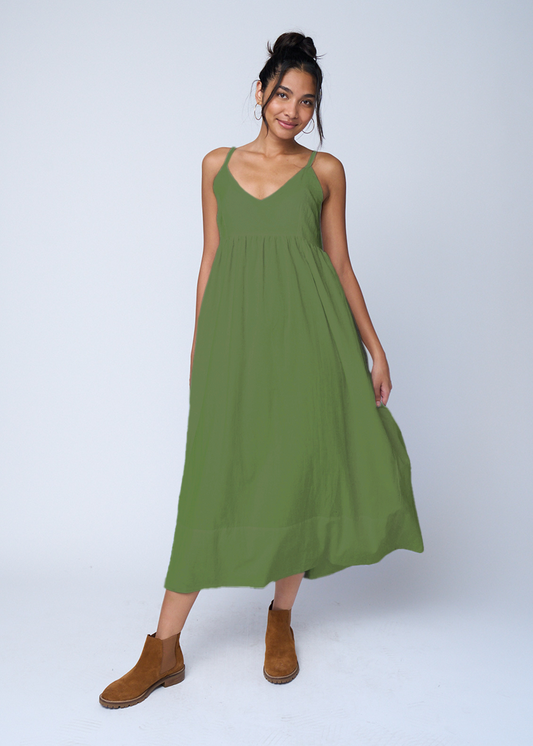 Vestido de lino Hamptons - Verde oliva