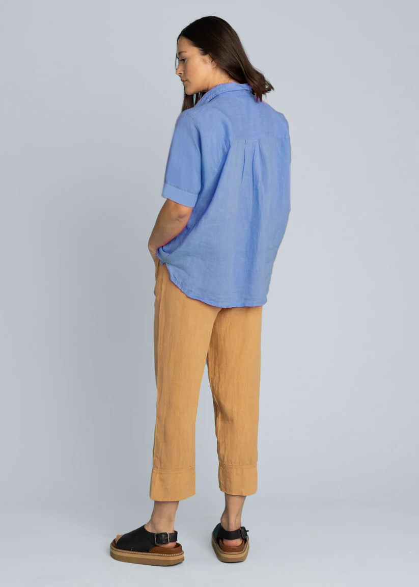 Camisa de lino de manga corta Good Boyfriend - Bluebird