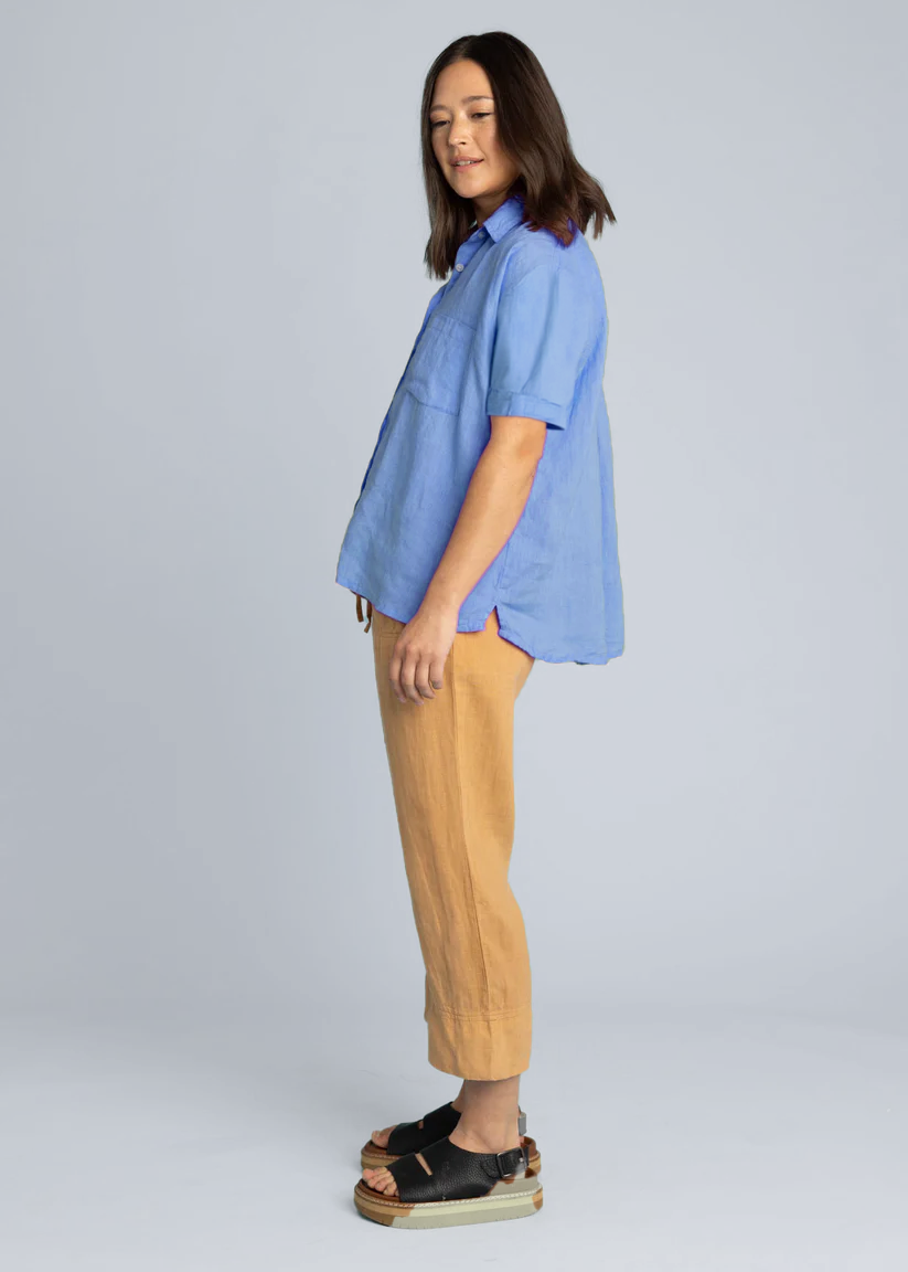 Camisa de lino de manga corta Good Boyfriend - Bluebird