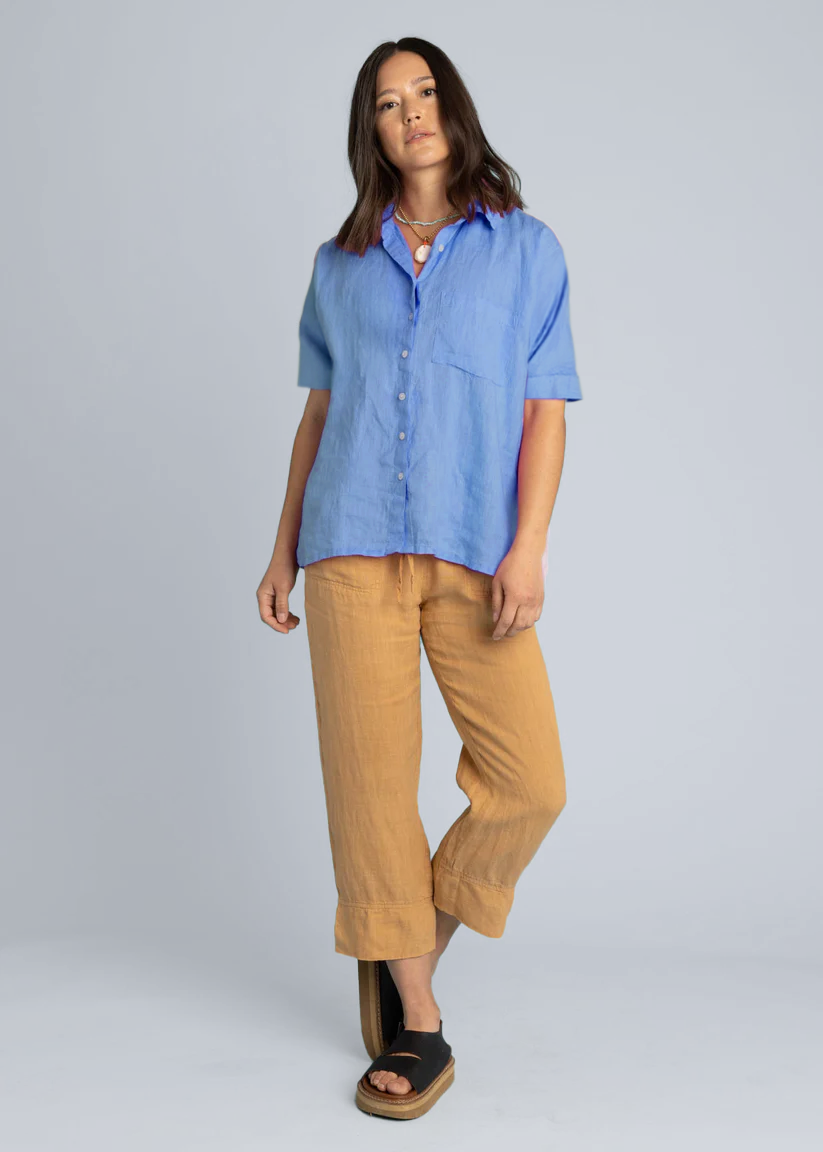 Camisa de lino de manga corta Good Boyfriend - Bluebird