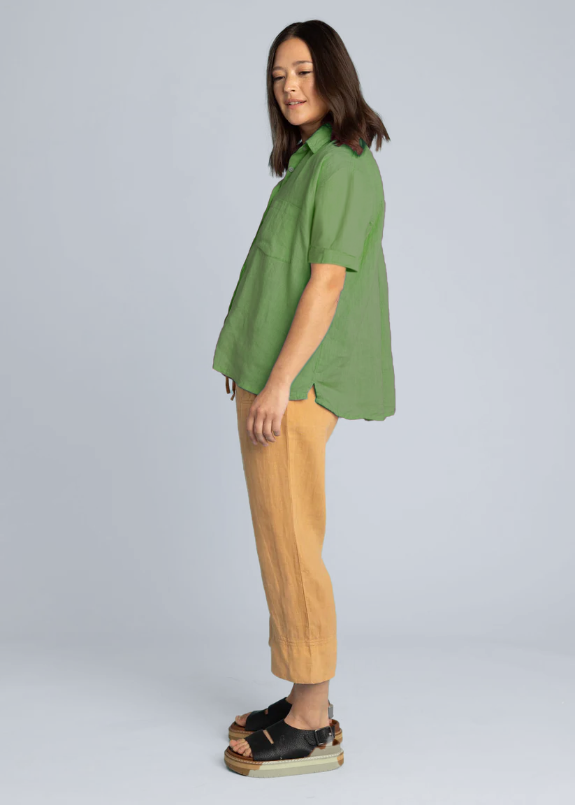 Camisa de lino de manga corta Good Boyfriend - Verde oliva