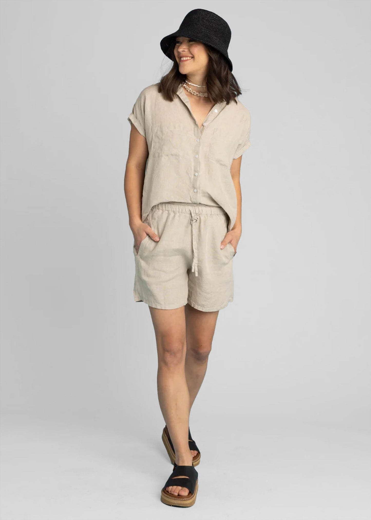 Pantalones cortos Shore - Lino tostado natural