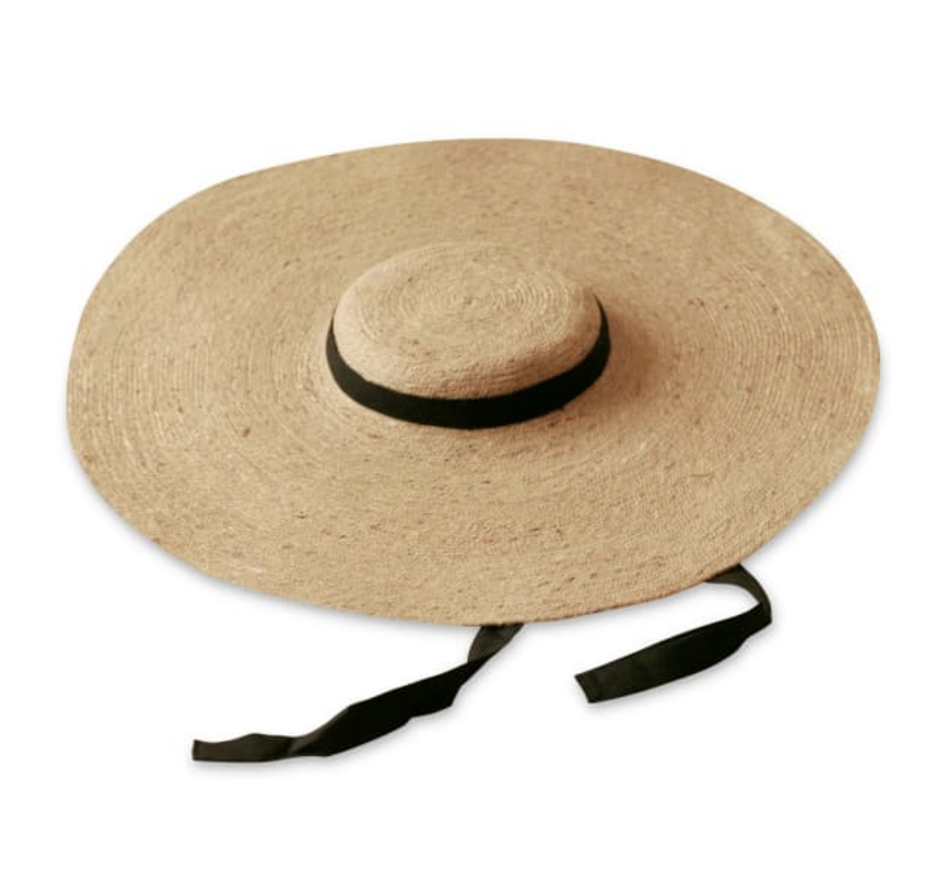 Sombrero de paja de yute de ala ancha LOLA con correa negra