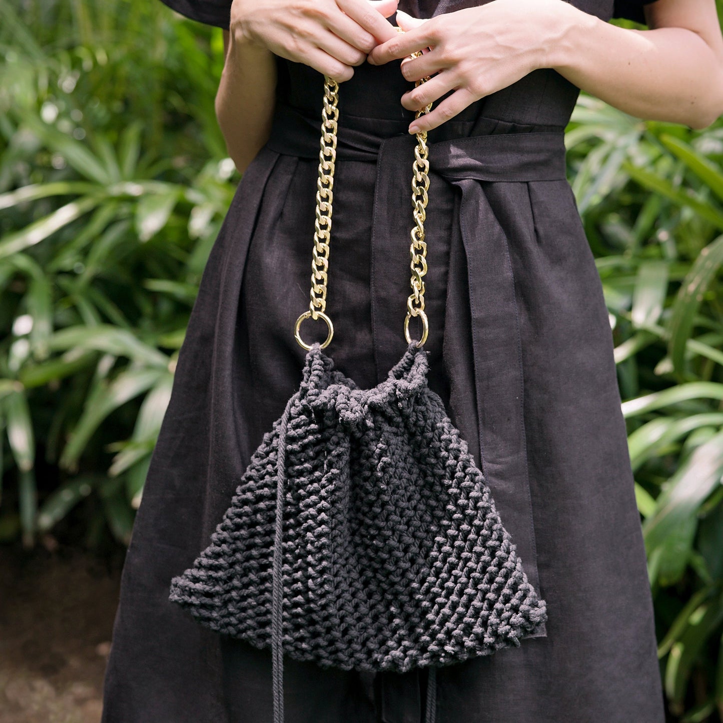 Bolso tote de macramé LYON en negro