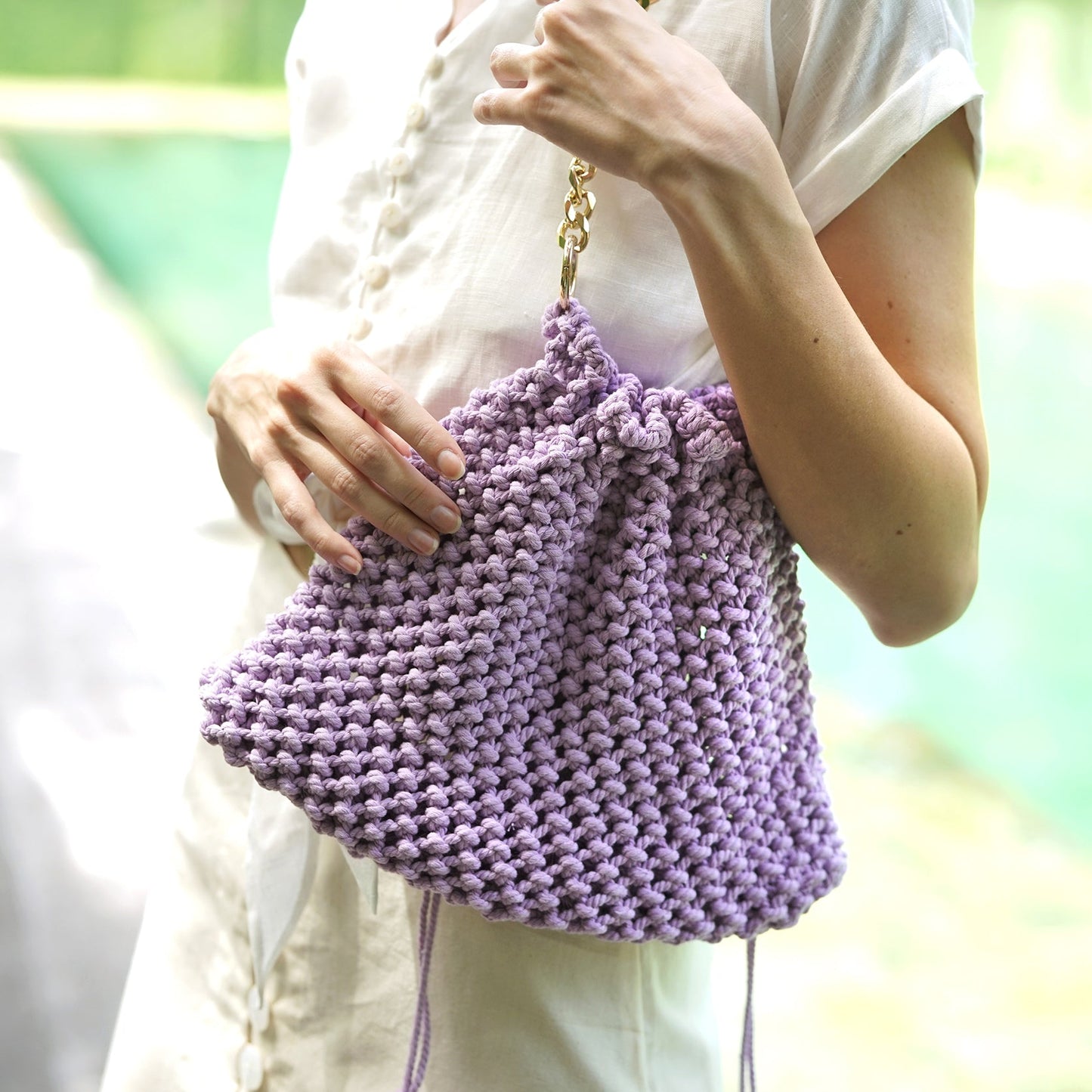 Bolso tote de macramé LYON, en lila