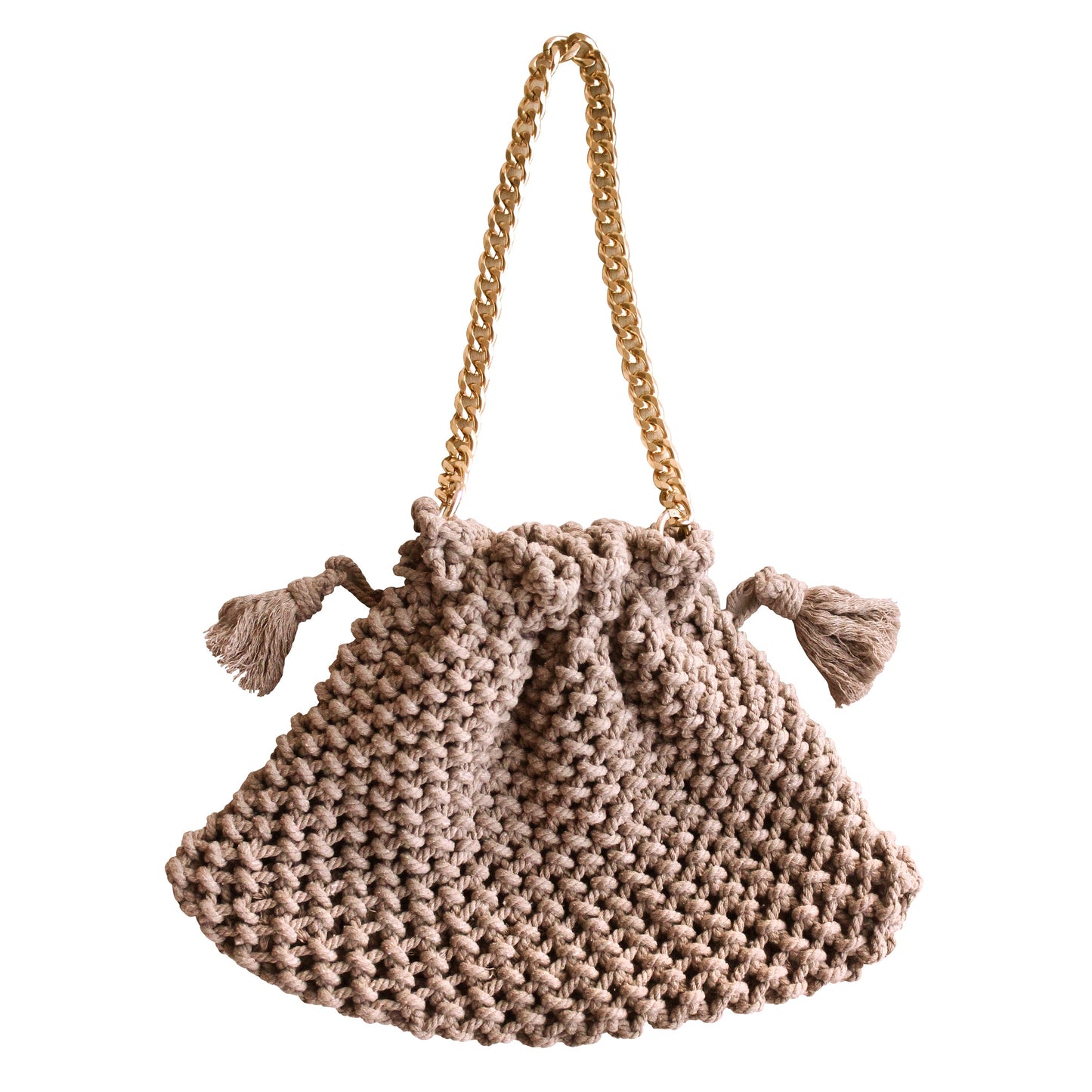Bolso tote de macramé LYON, en beige tostado