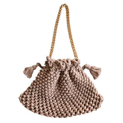Bolso tote de macramé LYON, en beige tostado