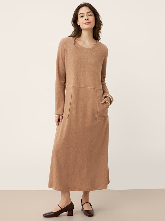Linen Cotton Colorblock Trim Pocket Maxi Dress CLEMENTINE