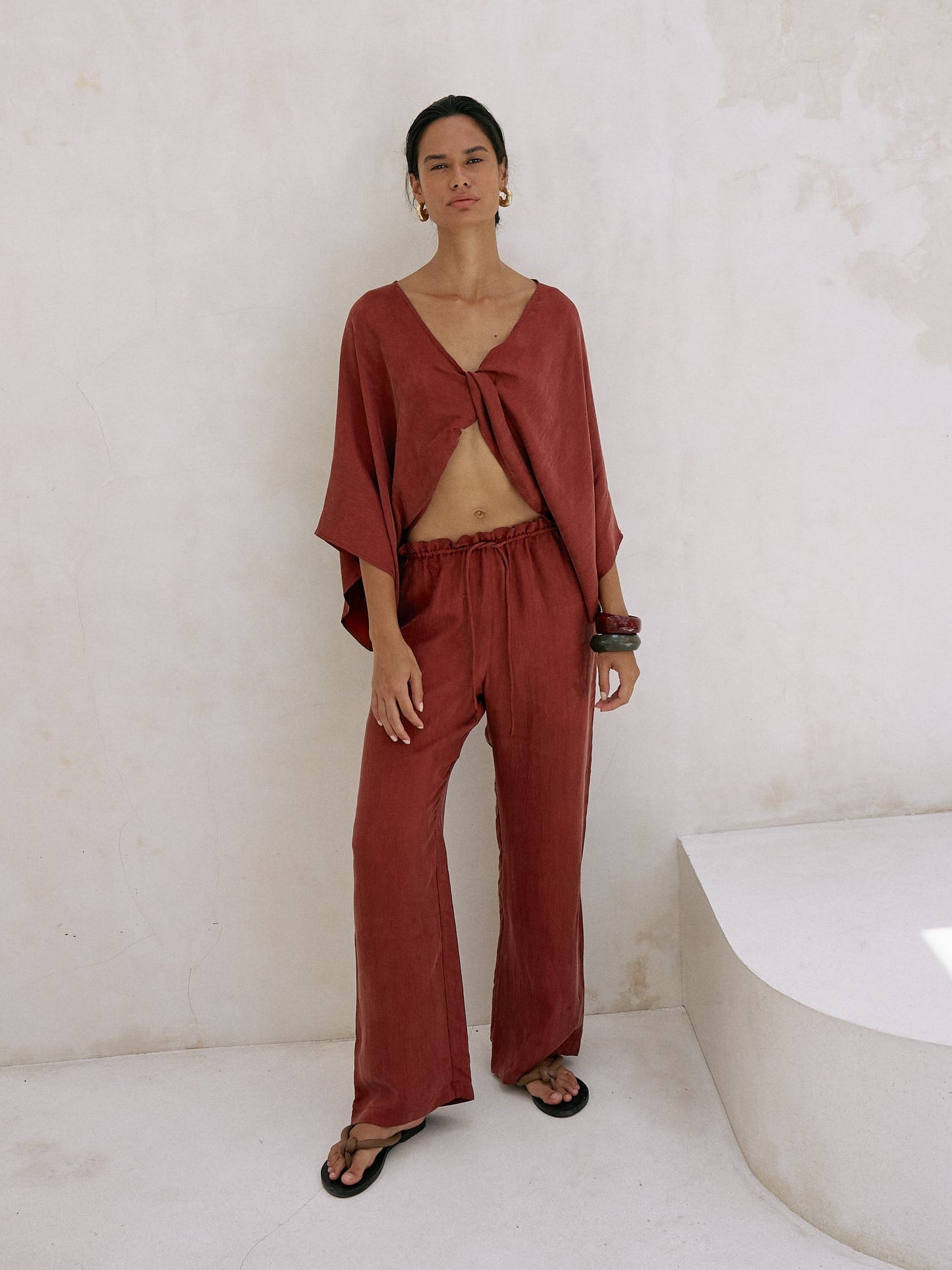 Pantalones Lucid Flow con cordón - Borgoña