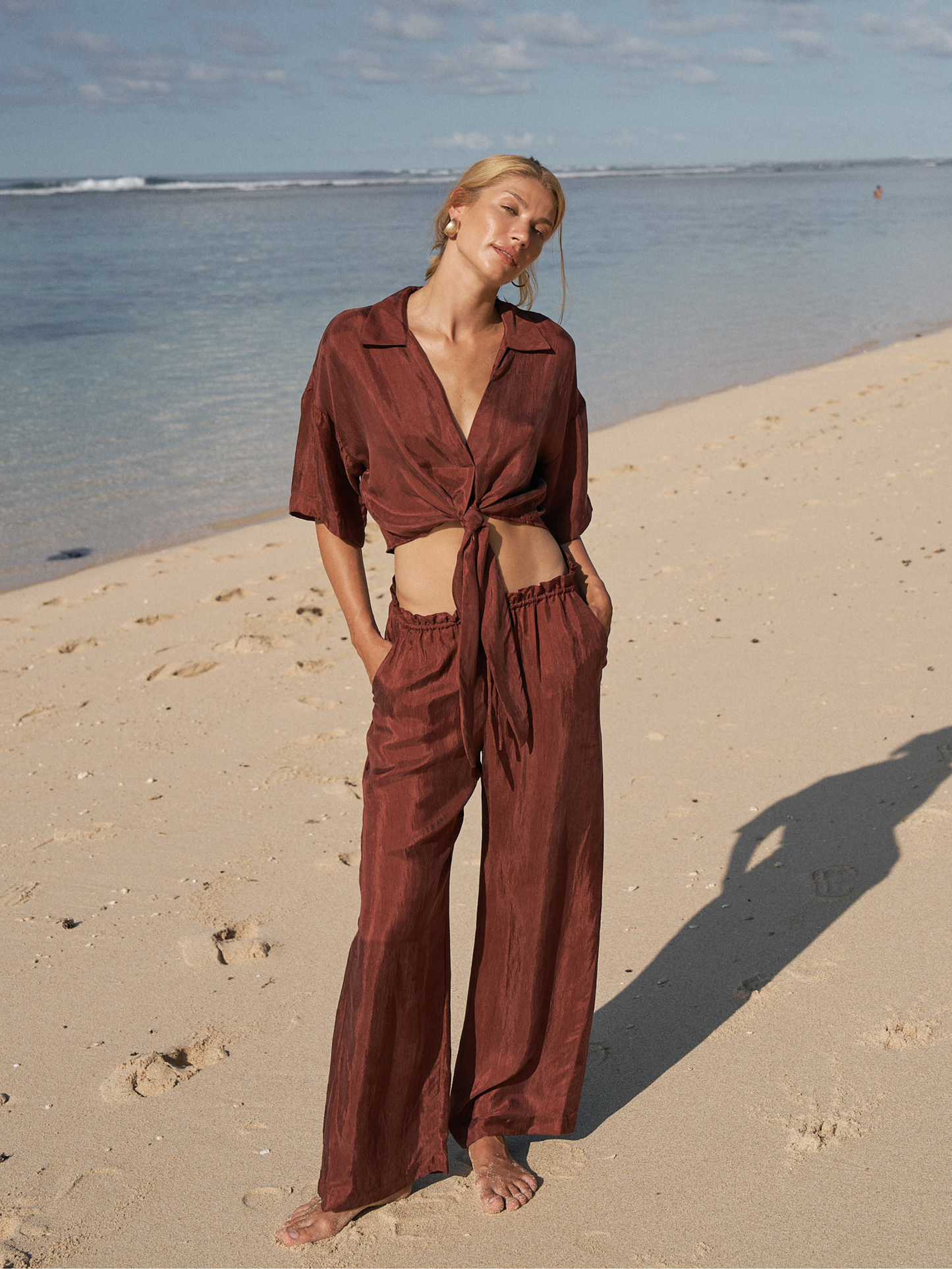Pantalones Lucid Flow con cordón - Borgoña