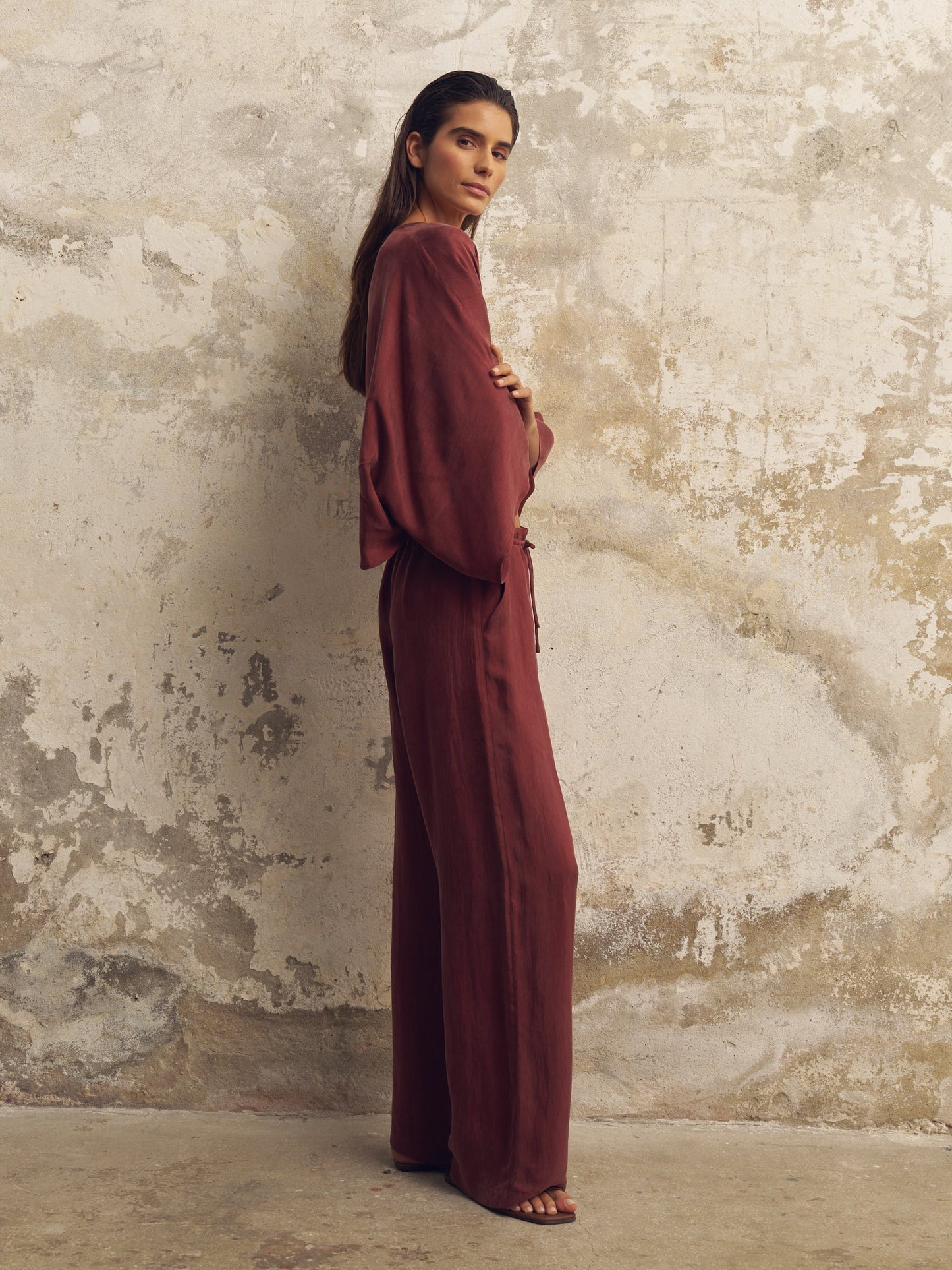 Pantalones Lucid Flow con cordón - Borgoña
