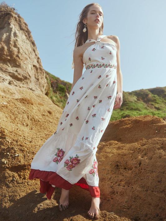 Isabel Dress - Sugar/Salsa Ditsy Floral/Salsa Floral Embroidery - FINAL SALE
