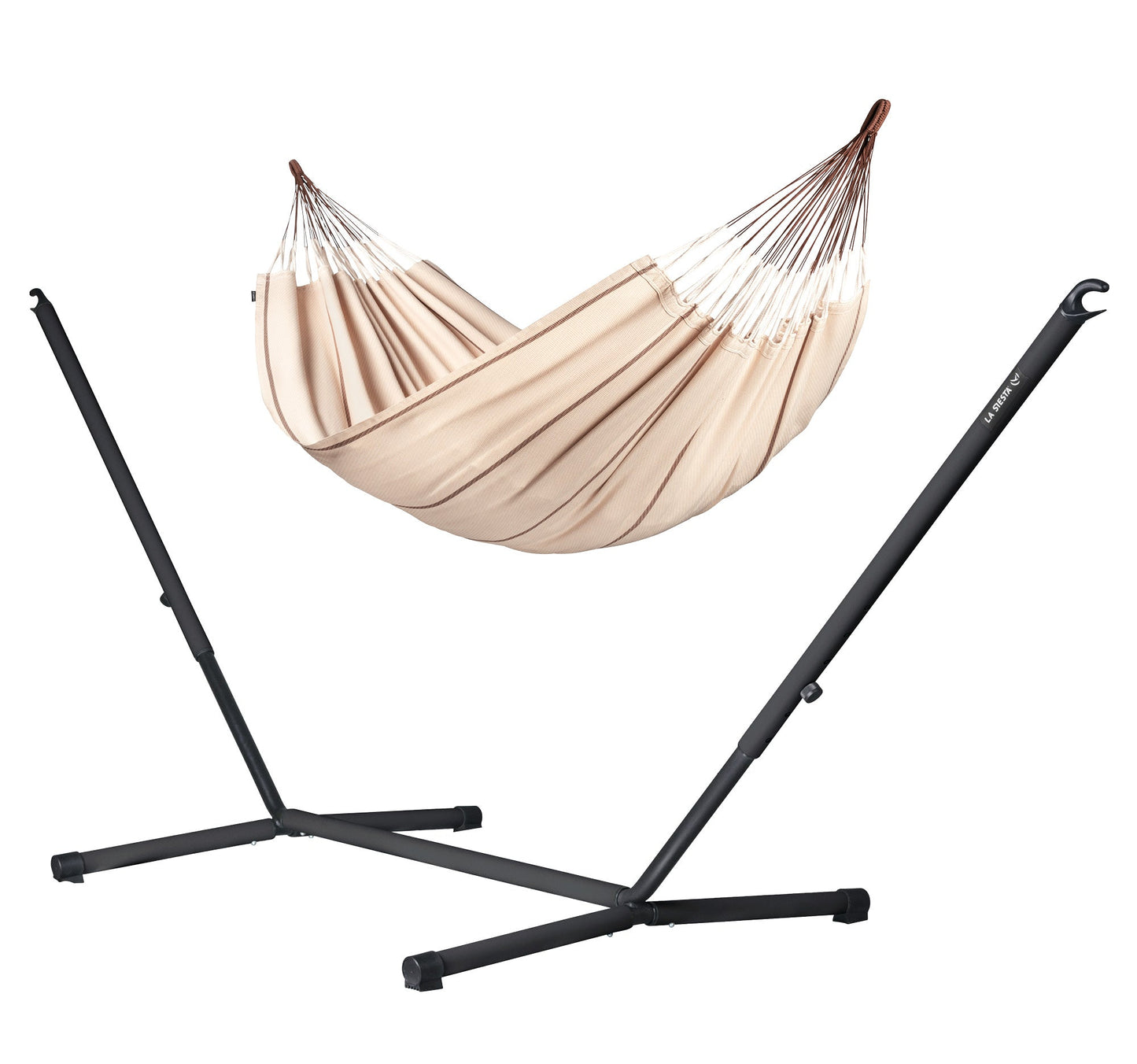 Nautico Anthracite Organic Nougat - Organic Cotton Kingsize Hammock with Powder Coated Steel Stand
