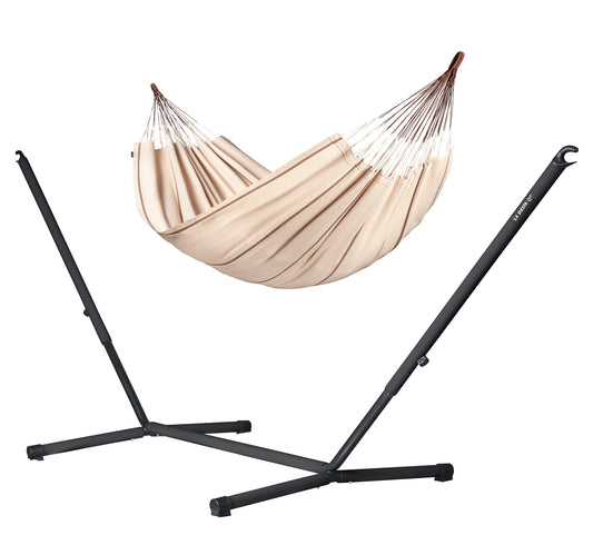 Nautico Anthracite Organic Nougat - Organic Cotton Kingsize Hammock with Powder Coated Steel Stand