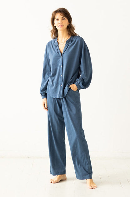 Pijama de algodón pima suave con cuello mandarín