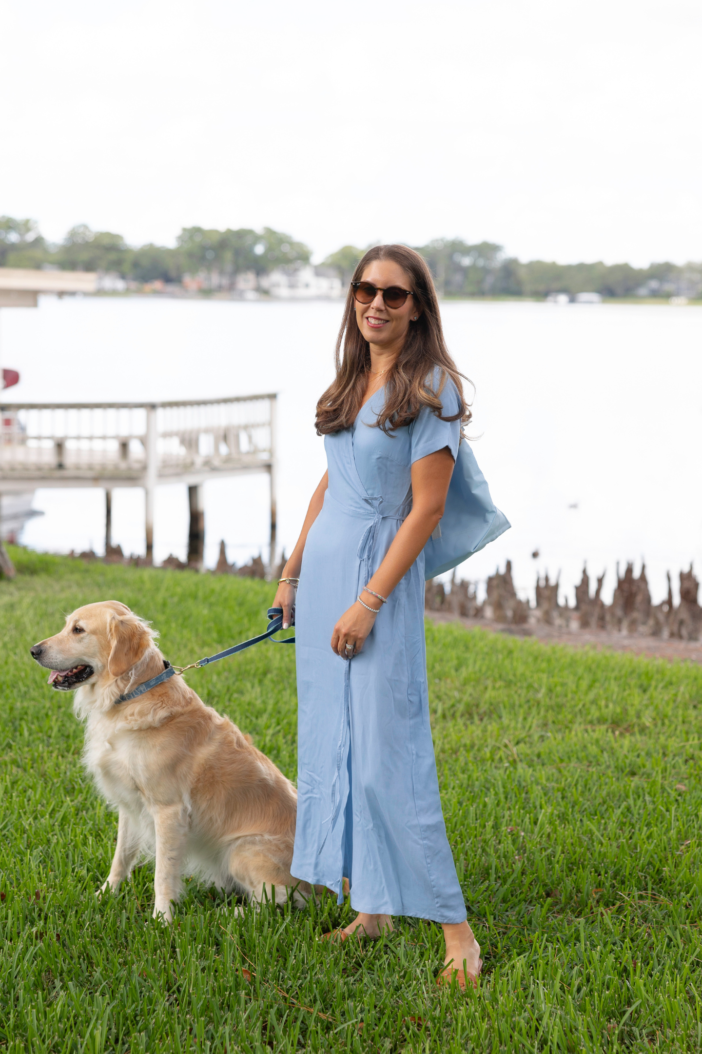 Maxivestido cruzado en azul claro