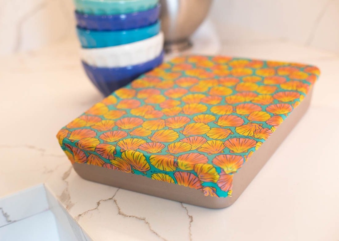 Meli Wraps Rollo a granel de envoltura de cera de abeja + juego de cubiertos con estampado de conchas marinas