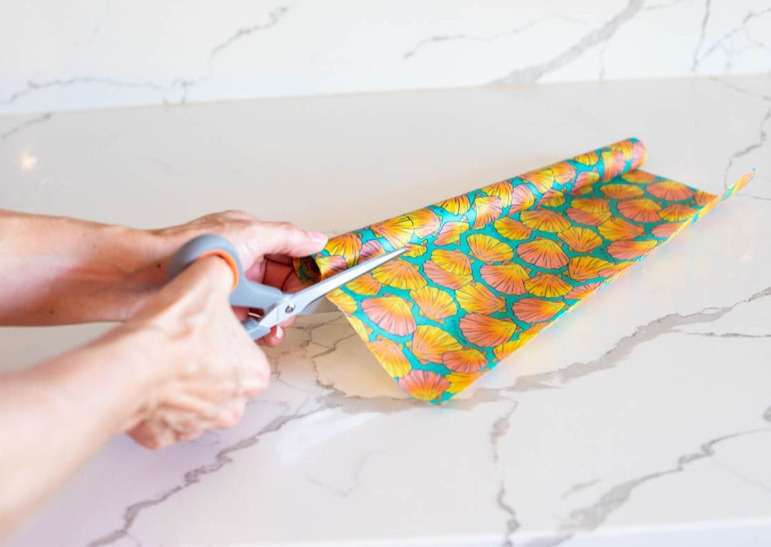 Meli Wraps Rollo a granel de envoltura de cera de abeja + juego de cubiertos con estampado de conchas marinas
