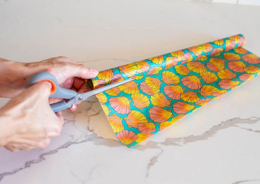 Meli Wraps Rollo a granel de envoltura de cera de abeja + juego de cubiertos con estampado de conchas marinas