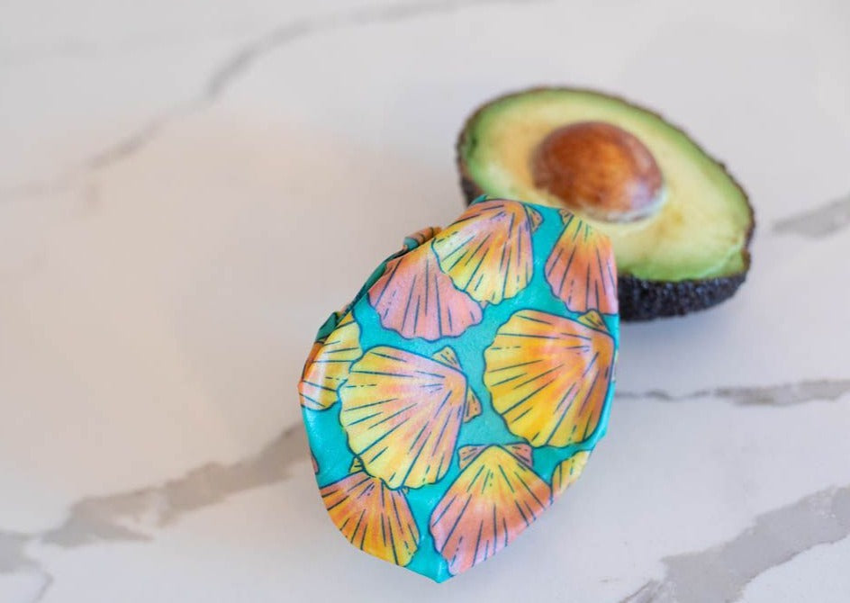 Meli Wraps Rollo a granel de envoltura de cera de abeja + juego de cubiertos con estampado de conchas marinas
