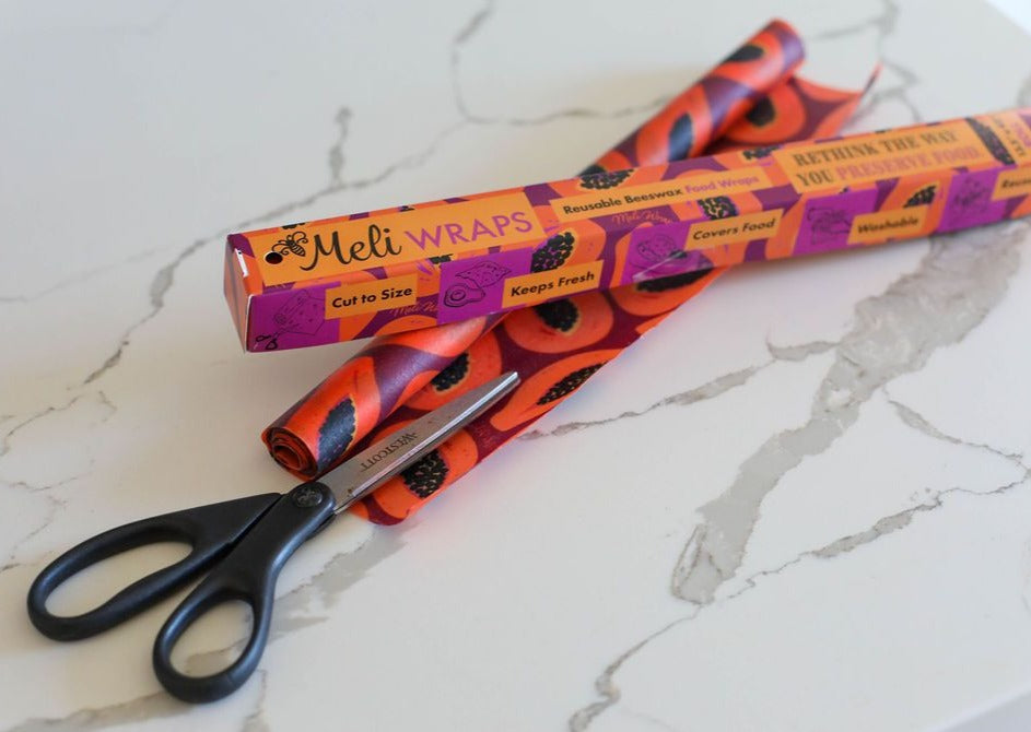 Rollo a granel de envoltura de cera de abeja - Estampado de papaya morada