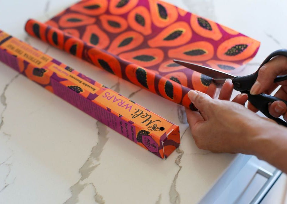 Rollo a granel de envoltura de cera de abeja - Estampado de papaya morada