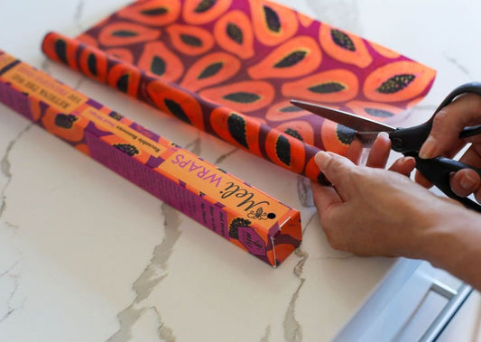 Rollo a granel de envoltura de cera de abeja - Estampado de papaya morada