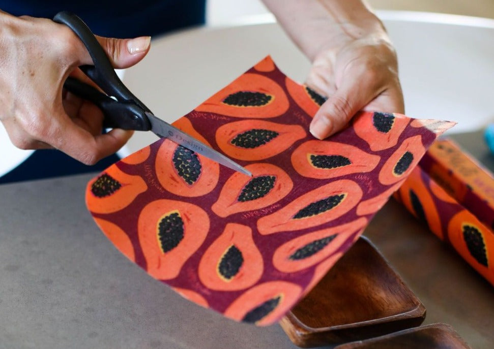 Rollo a granel de envoltura de cera de abeja - Estampado de papaya morada