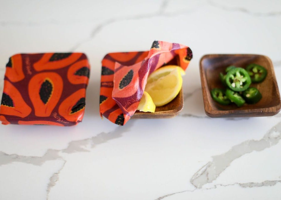 Rollo a granel de envoltura de cera de abeja - Estampado de papaya morada