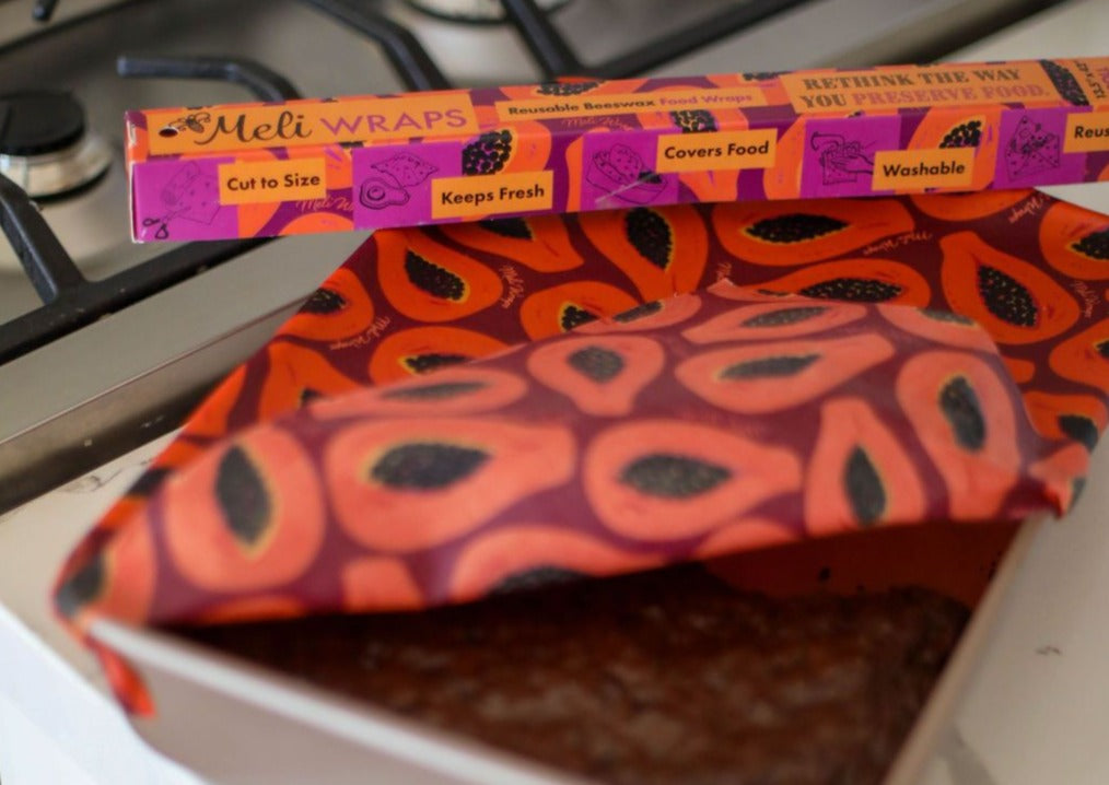 Rollo a granel de envoltura de cera de abeja - Estampado de papaya morada